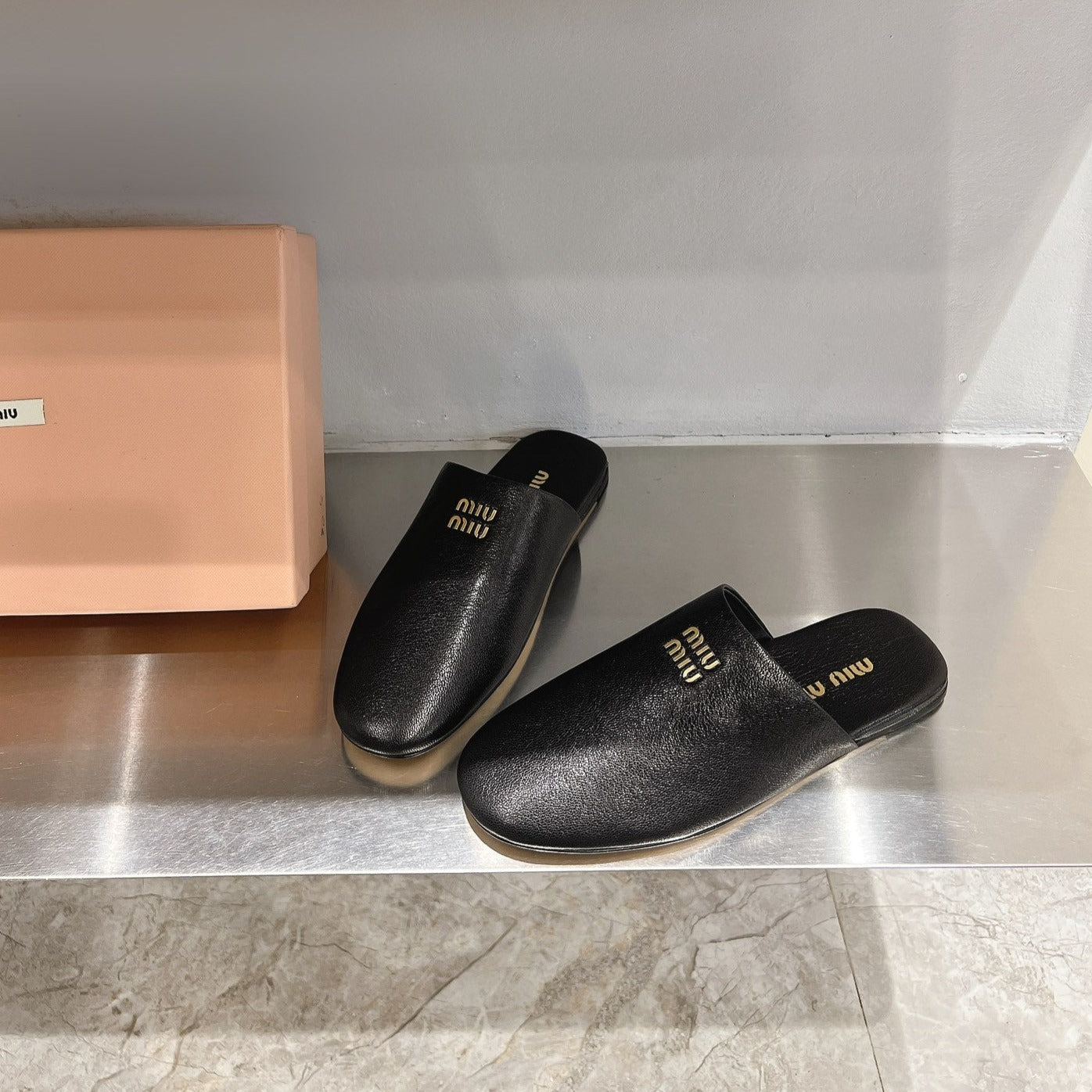 Mules Slippers Black Lambskin - 35