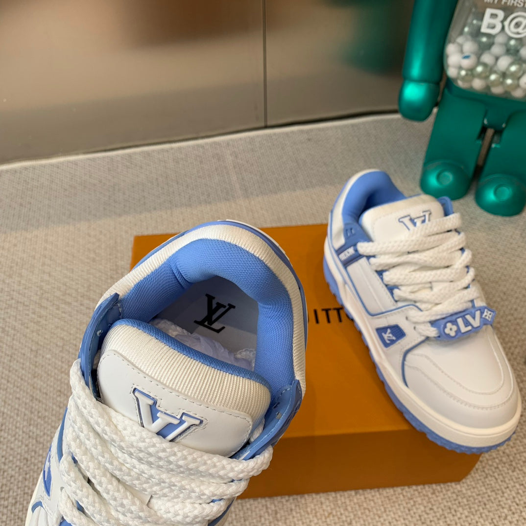LV TRAINER MAXI SNEAKER IN WHITE MIX OCEAN BLUE CALFSKIN - 35