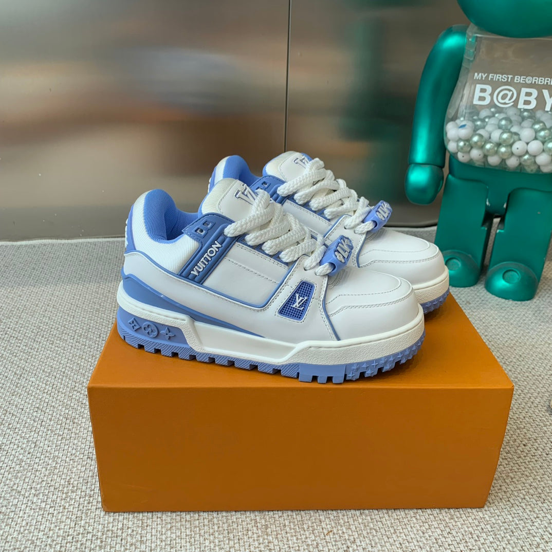 LV TRAINER MAXI SNEAKER IN WHITE MIX OCEAN BLUE CALFSKIN - 35