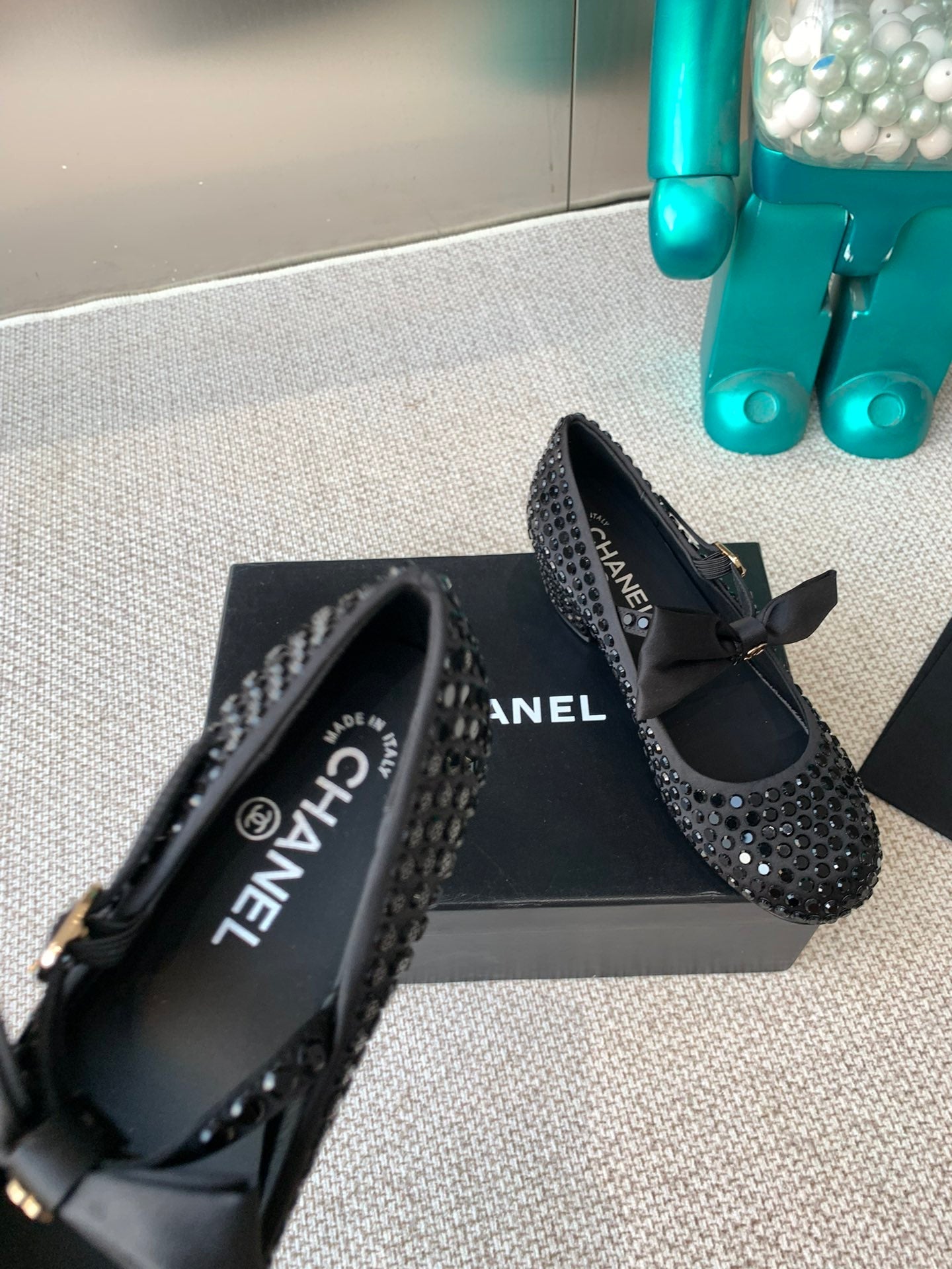 CC MARY JANES SHOES IN BLACK SATIN WITH RHINESTONES - 35