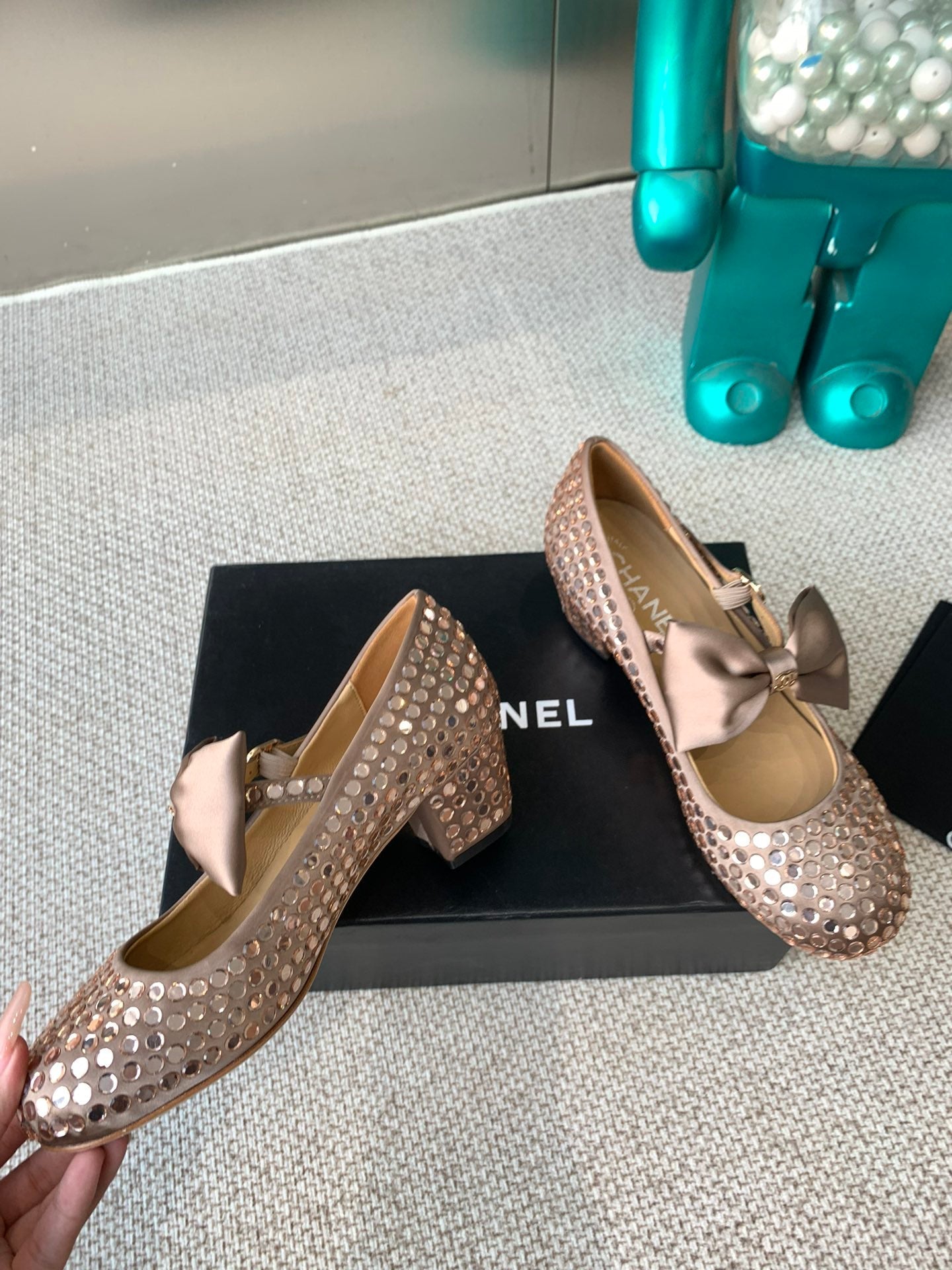 CC MARY JANES SHOES IN COPPER SATIN WITH RHINESTONES - 35
