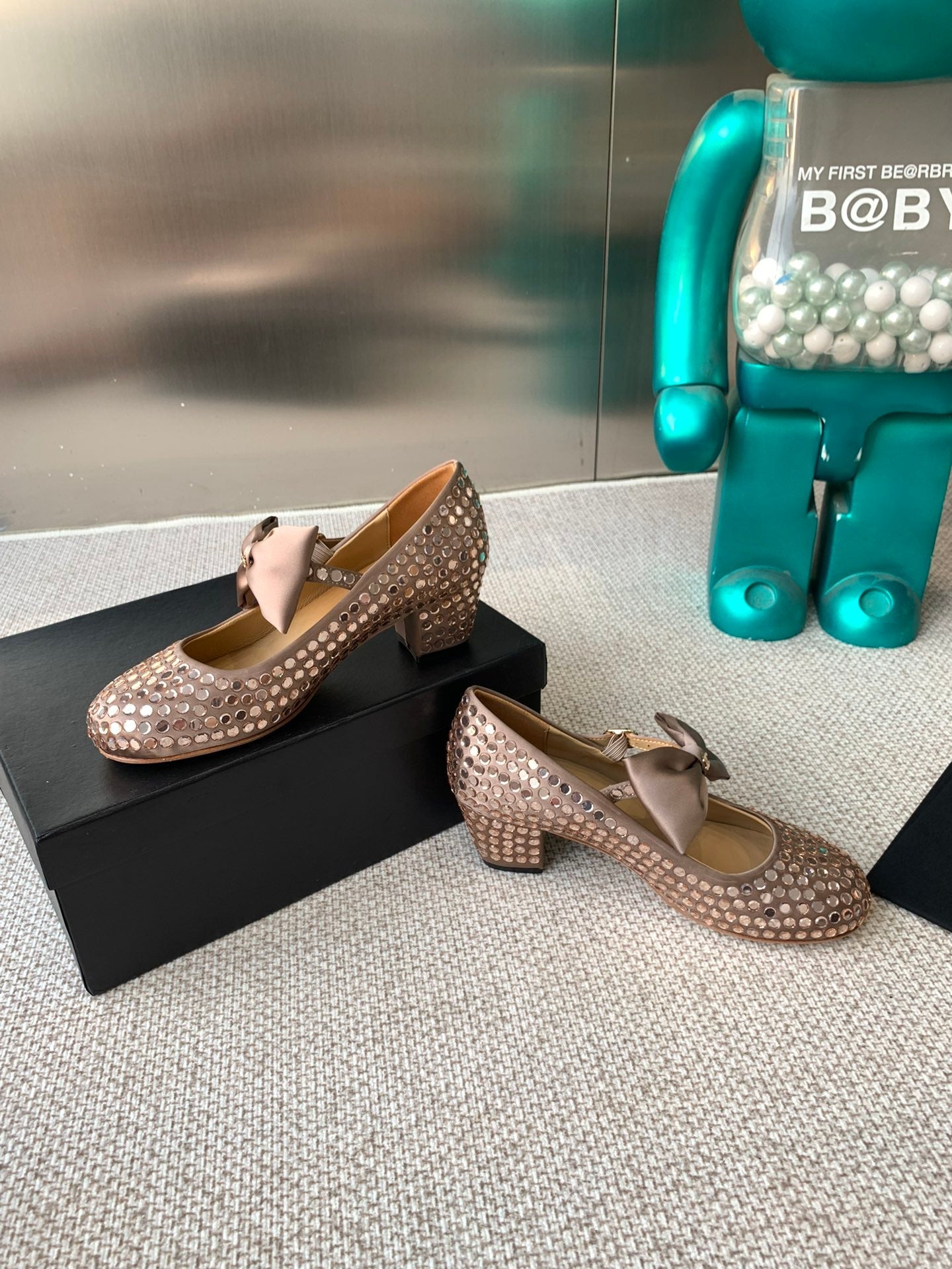 CC MARY JANES SHOES IN COPPER SATIN WITH RHINESTONES - 35