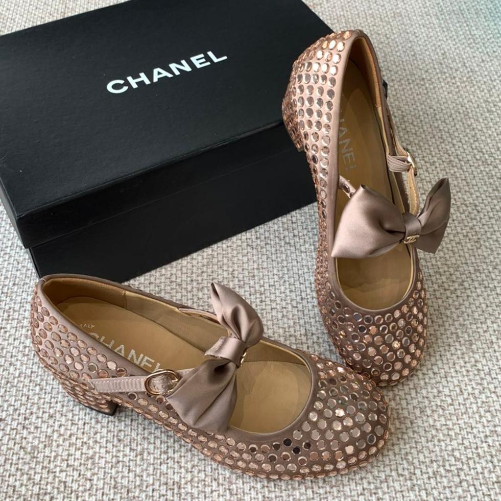 CC MARY JANES SHOES IN COPPER SATIN WITH RHINESTONES - 35