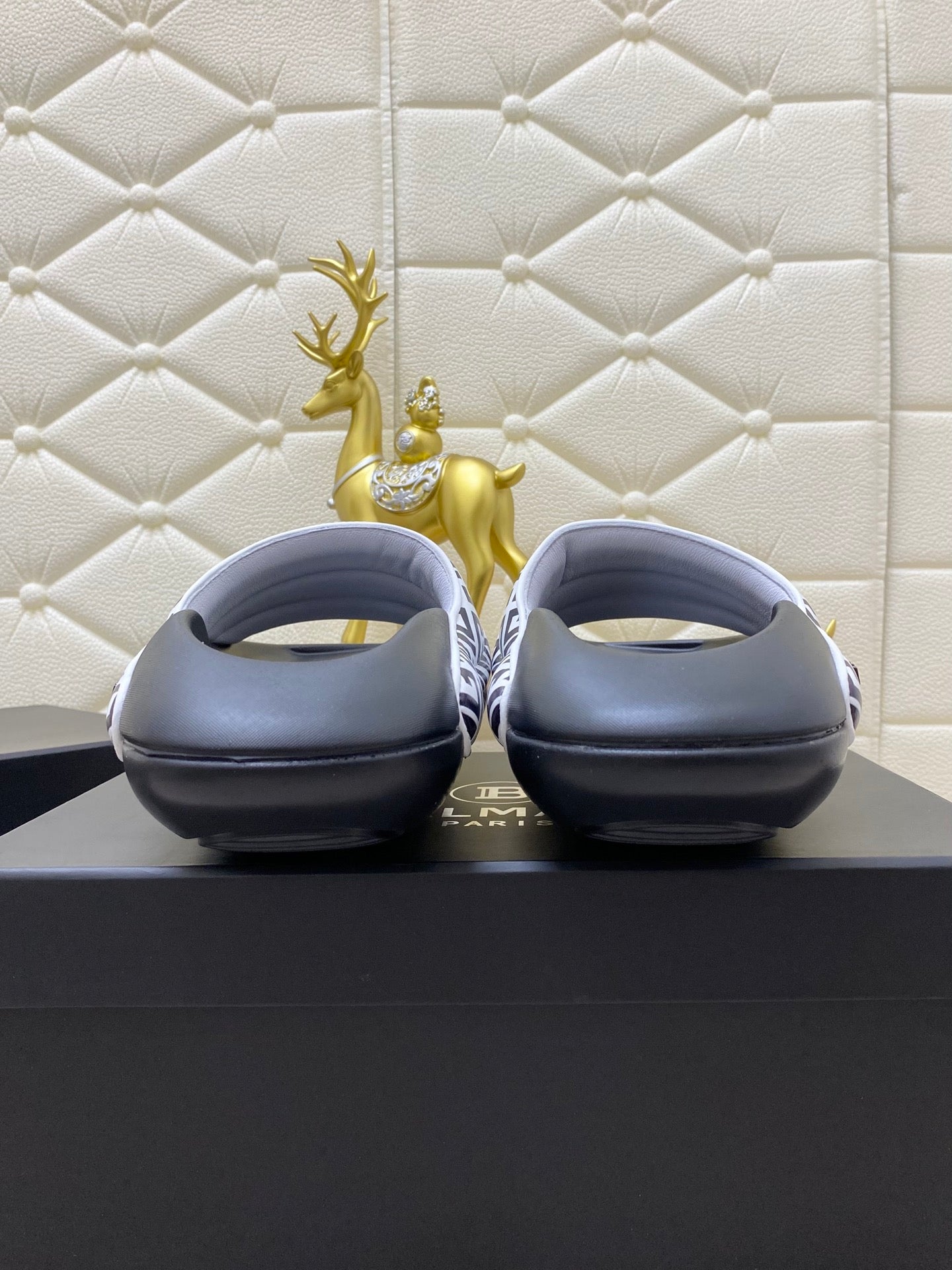 BALMAIN 25S BALMAIN MULES IN BLACK AND WHITE CALFSKIN - 38
