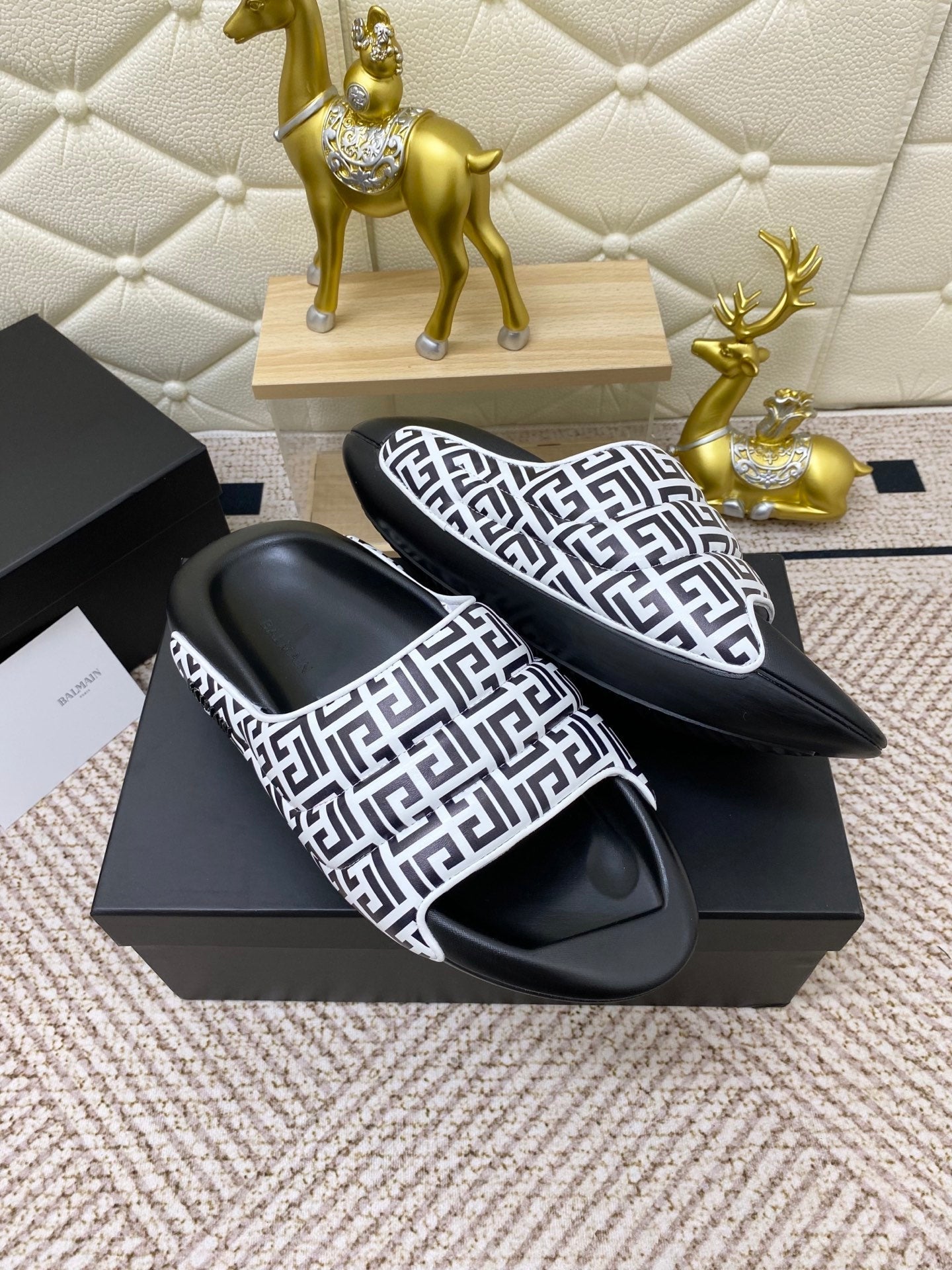 BALMAIN 25S BALMAIN MULES IN BLACK AND WHITE CALFSKIN - 38
