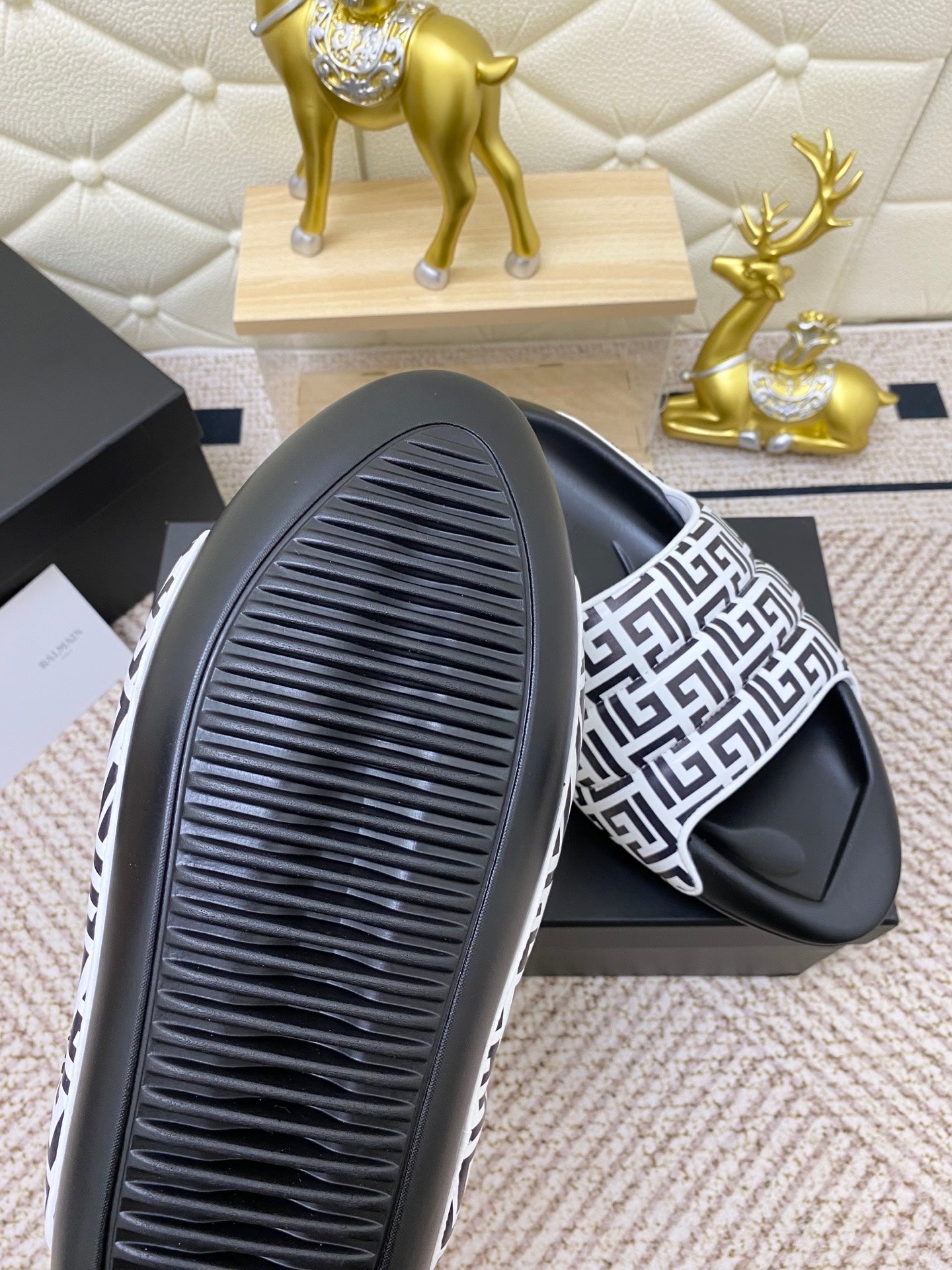 BALMAIN 25S BALMAIN MULES IN BLACK AND WHITE CALFSKIN - 38