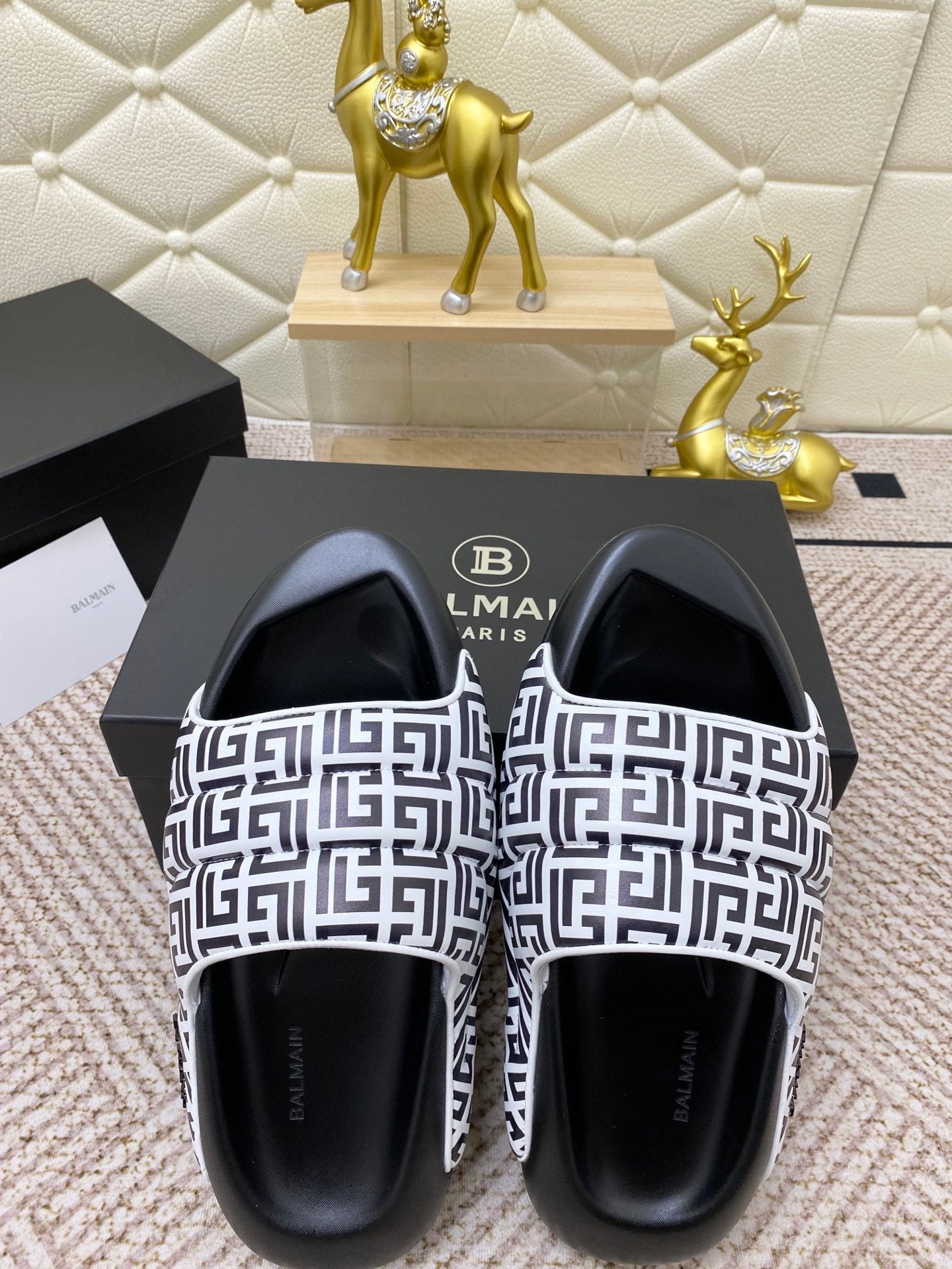 BALMAIN 25S BALMAIN MULES IN BLACK AND WHITE CALFSKIN - 38