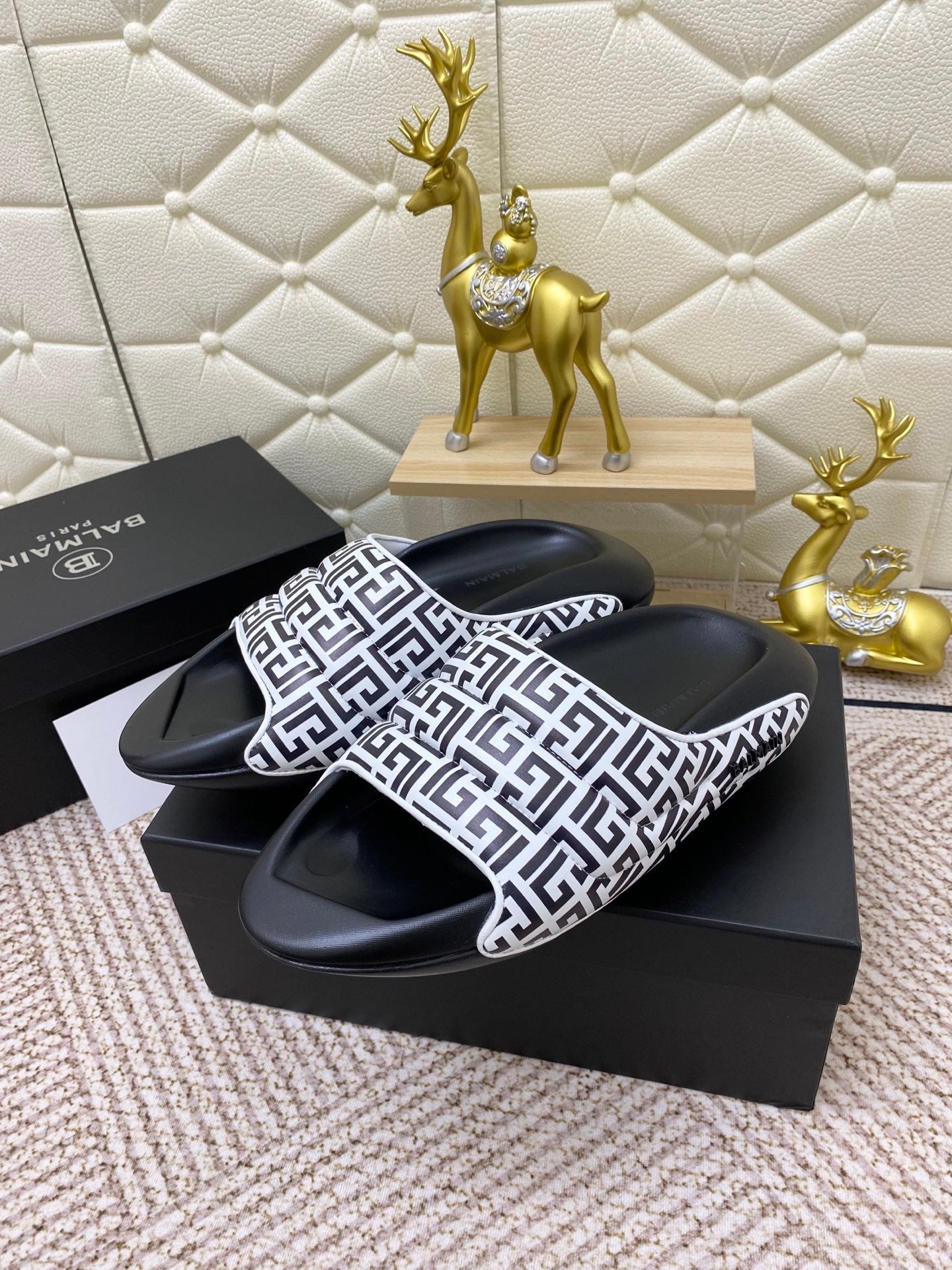 BALMAIN 25S BALMAIN MULES IN BLACK AND WHITE CALFSKIN - 38