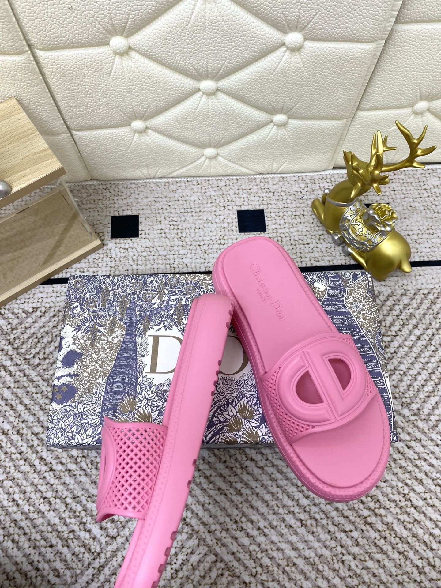DIOR FLAT SLIDES 25S IN PINK TPU - 36