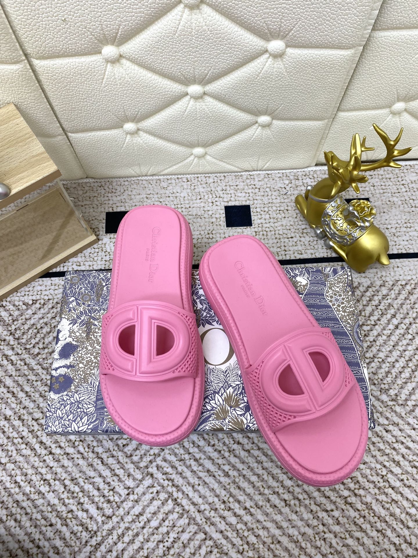 DIOR FLAT SLIDES 25S IN PINK TPU - 36