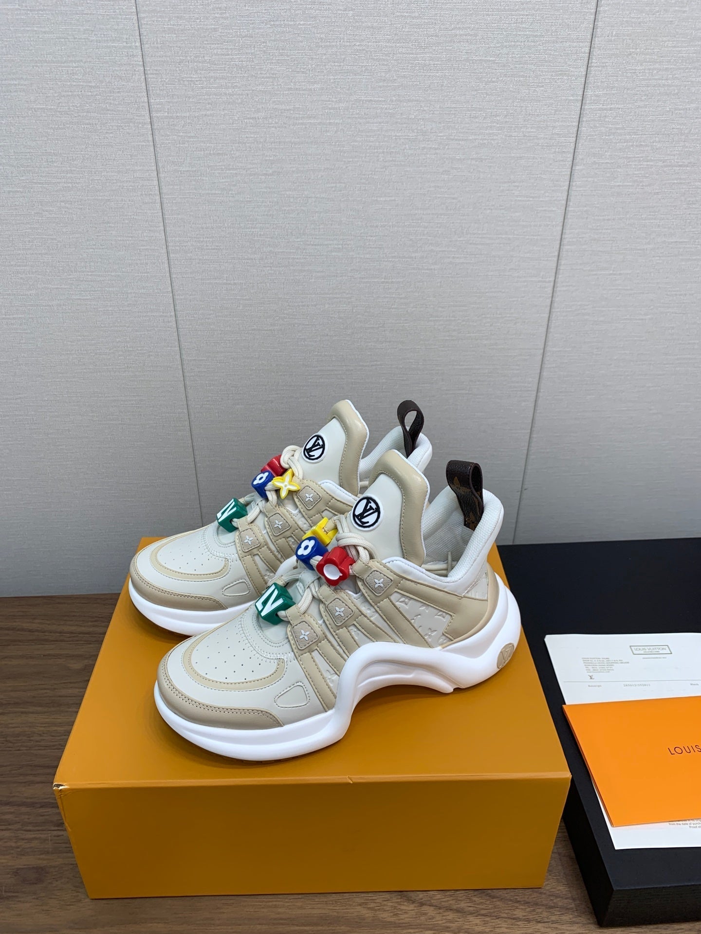 LV ARCHLIGHT SNEAKER BEIGE MIX CAMEL BROWN CALFSKIN - 35