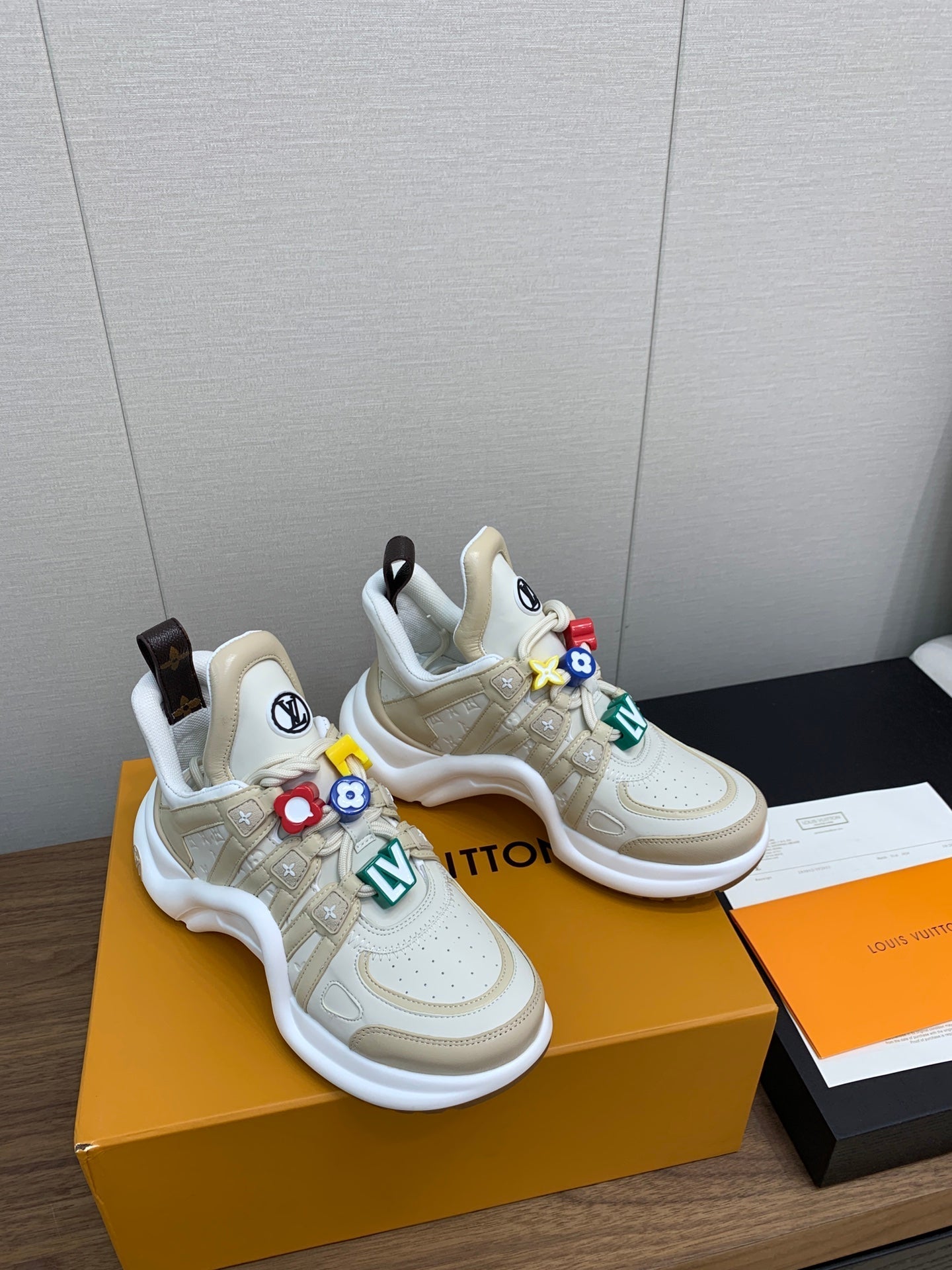 LV ARCHLIGHT SNEAKER BEIGE MIX CAMEL BROWN CALFSKIN - 35