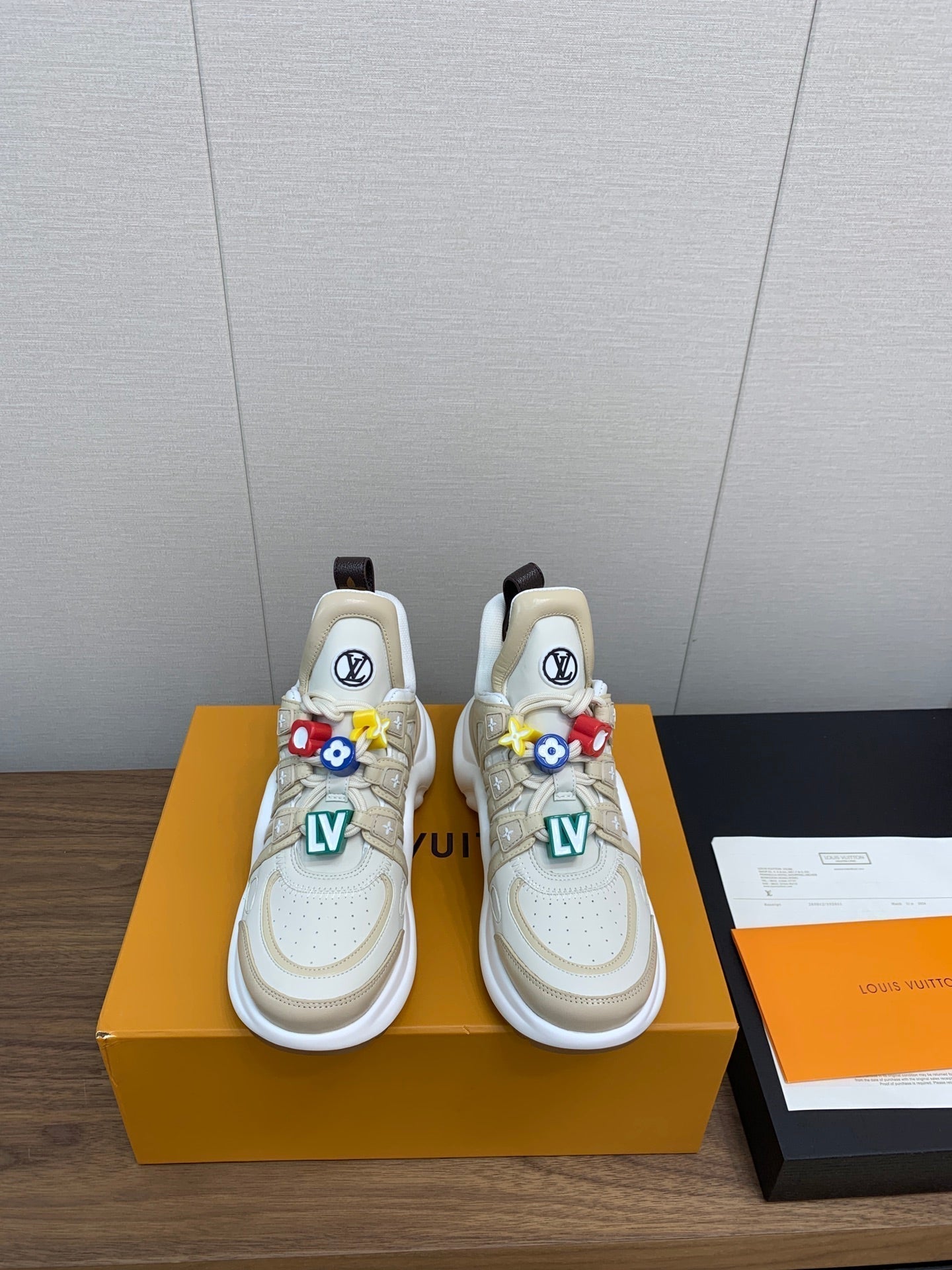 LV ARCHLIGHT SNEAKER BEIGE MIX CAMEL BROWN CALFSKIN - 35