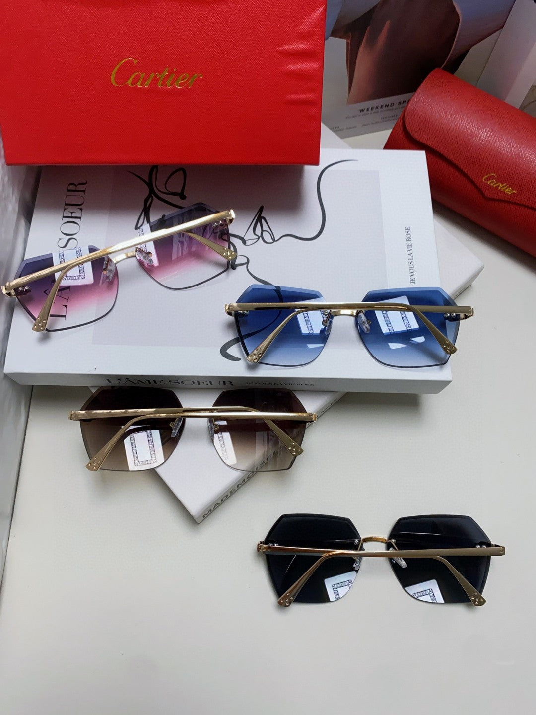 PANTHÈRE RIMLESS GEOMETRIC FRAME SUNGLASSES 562061 IN METAL - Black