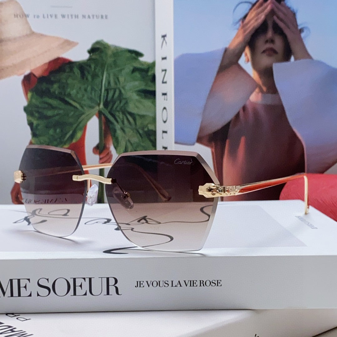 PANTHÈRE RIMLESS GEOMETRIC FRAME SUNGLASSES 562061 IN METAL - Black