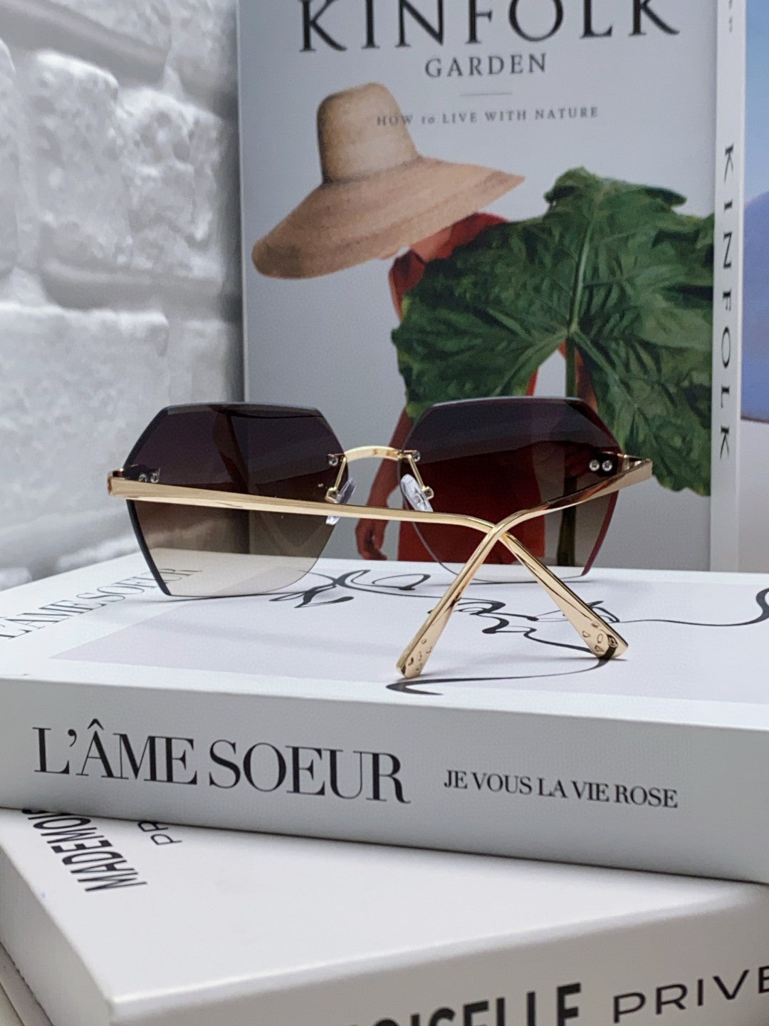 PANTHÈRE RIMLESS GEOMETRIC FRAME SUNGLASSES 562061 IN METAL - Black
