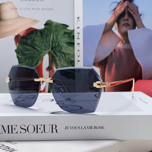 PANTHÈRE RIMLESS GEOMETRIC FRAME SUNGLASSES 562061 IN METAL - Black