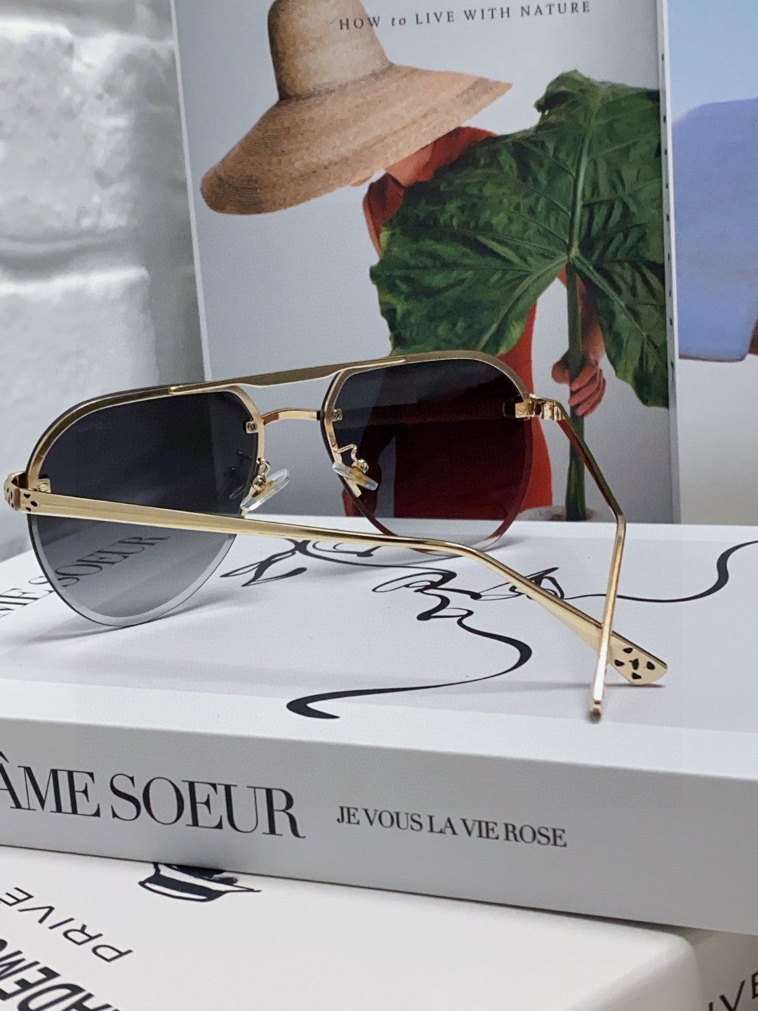PANTHÈRE AVIATOR FRAME SUNGLASSES 562065 IN METAL - Black