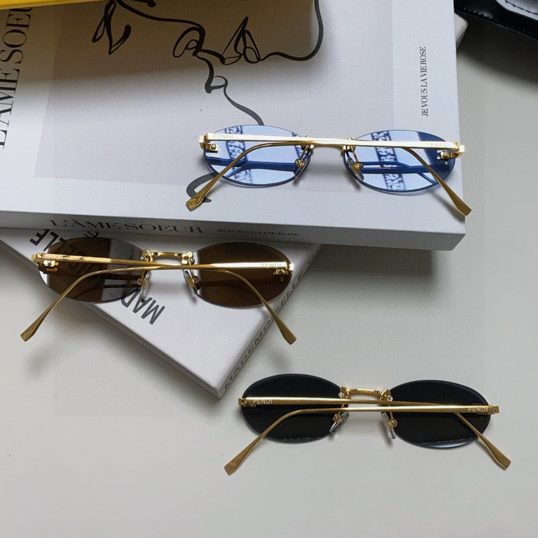 FIRST CRYSTAL RIMLESS OVAL FRAME SUNGLASSES 557152 IN METAL - Blue
