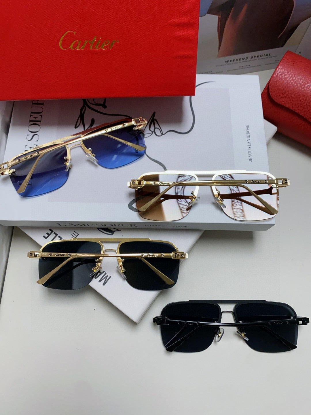 PANTHÈRE SQUARE FRAME SUNGLASSES 543534 IN METAL - Blue