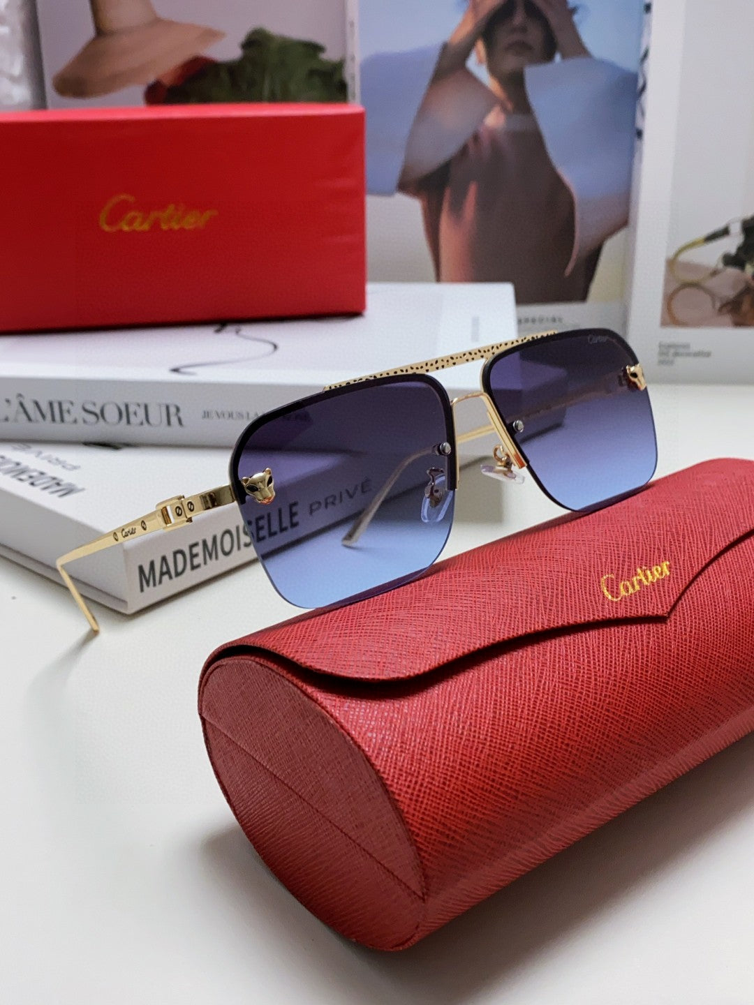 PANTHÈRE SQUARE FRAME SUNGLASSES 543534 IN METAL - Blue