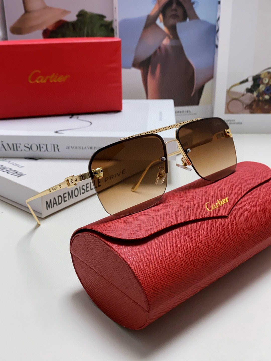 PANTHÈRE SQUARE FRAME SUNGLASSES 543534 IN METAL - Blue