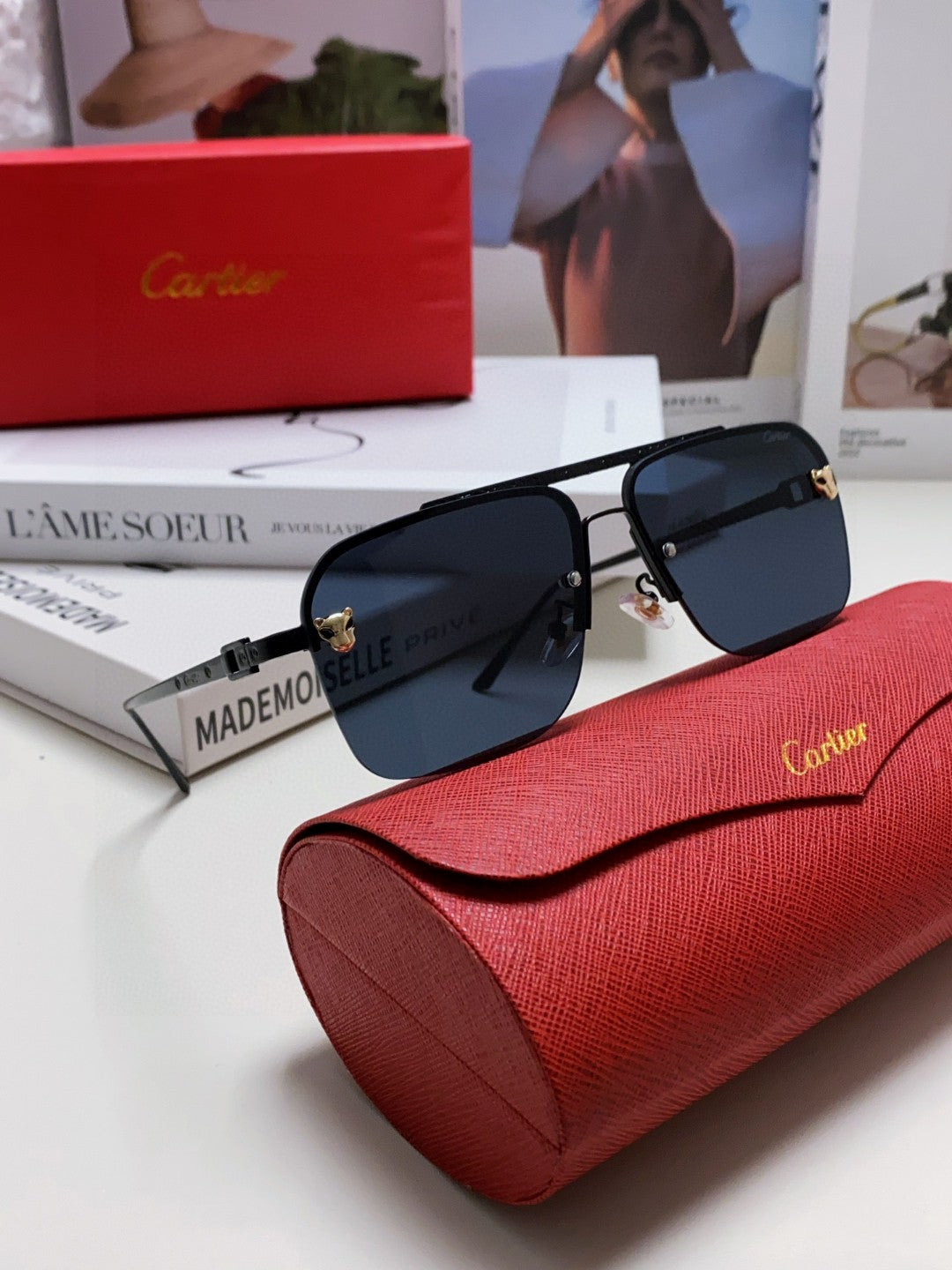 PANTHÈRE SQUARE FRAME SUNGLASSES 543534 IN METAL - Blue