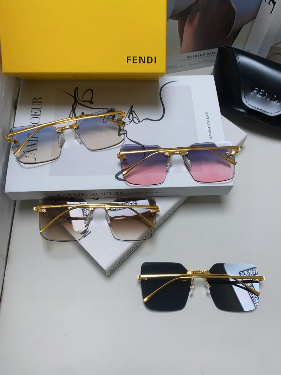 FIRST CRYSTAL SQUARE FRAME SUNGLASSES FE4082US IN METAL - Purple pink