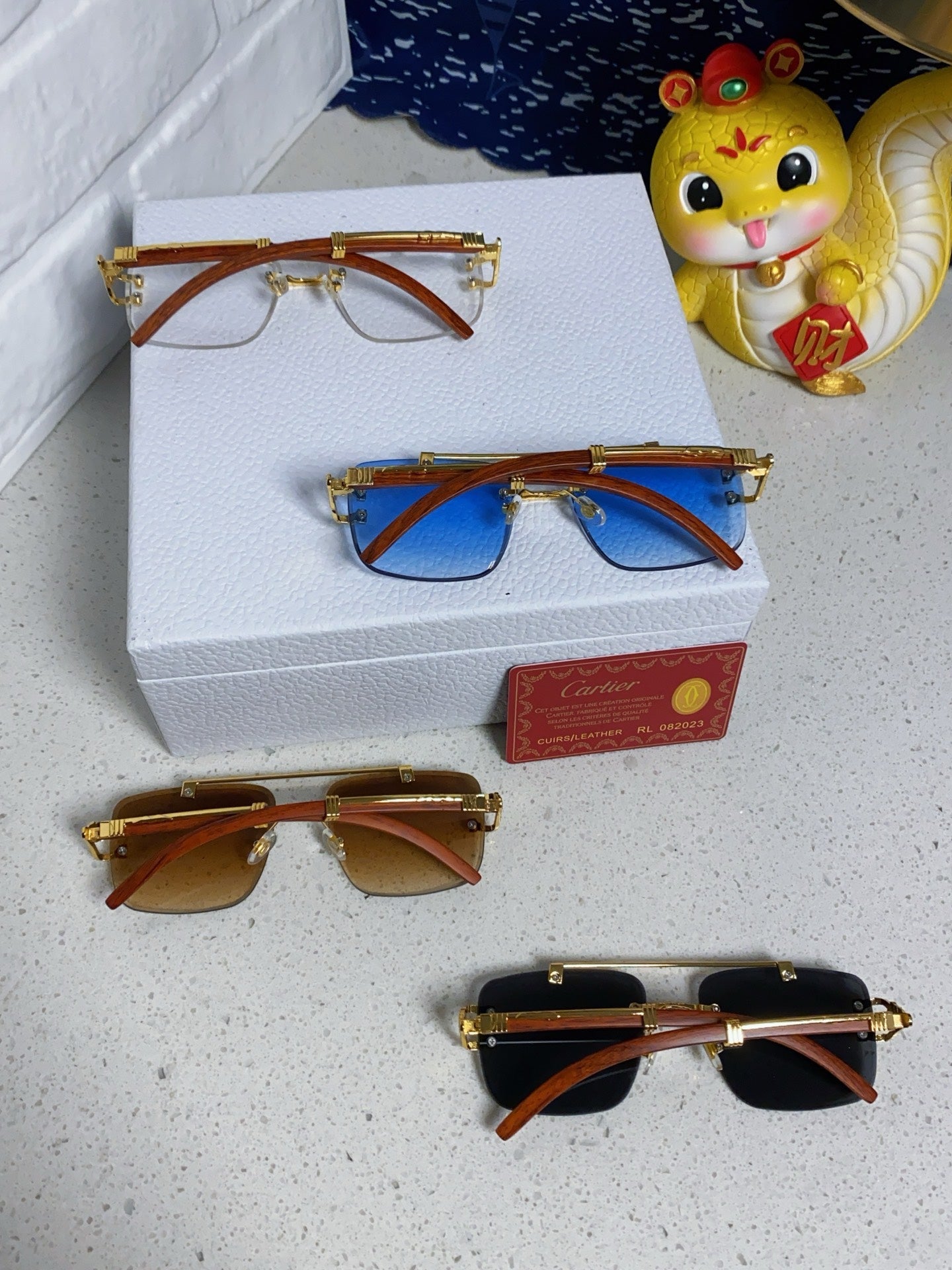 C DE SQUARE FRAME SUNGLASSES 522656 IN METAL AND WOODEN - Blue