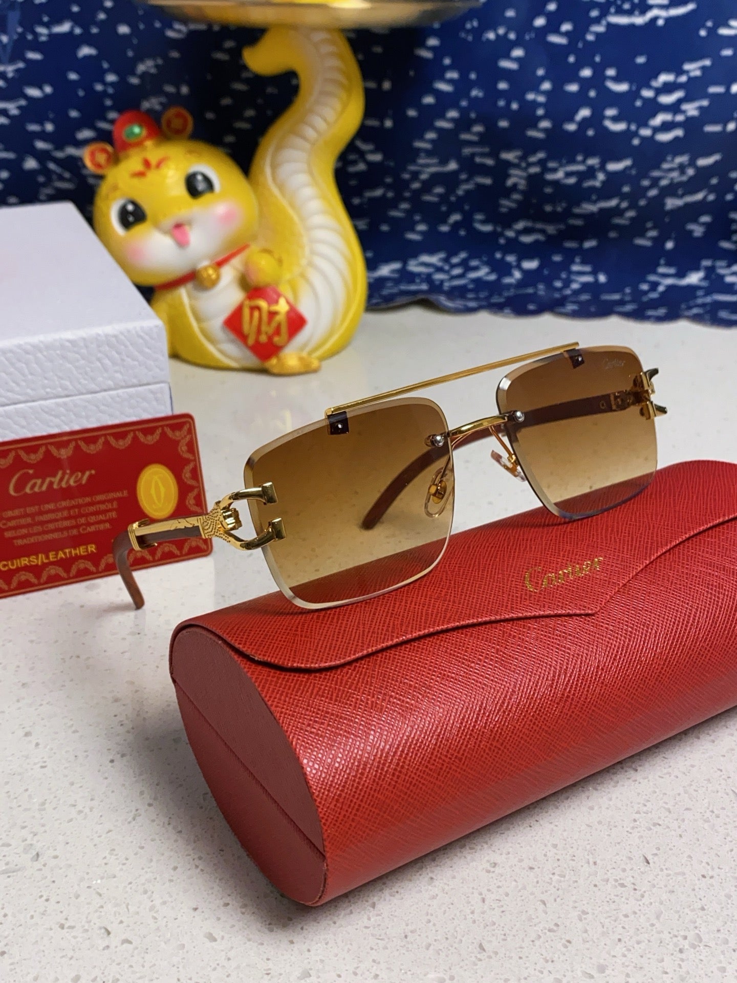 C DE SQUARE FRAME SUNGLASSES 522656 IN METAL AND WOODEN - Blue