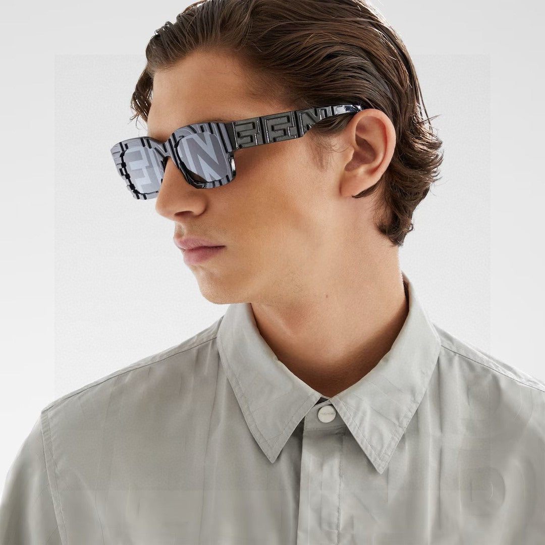 ROMA EMBOSSED RECTANGULAR FRAME SUNGLASSES 527221 IN ACETATE - White/ blue