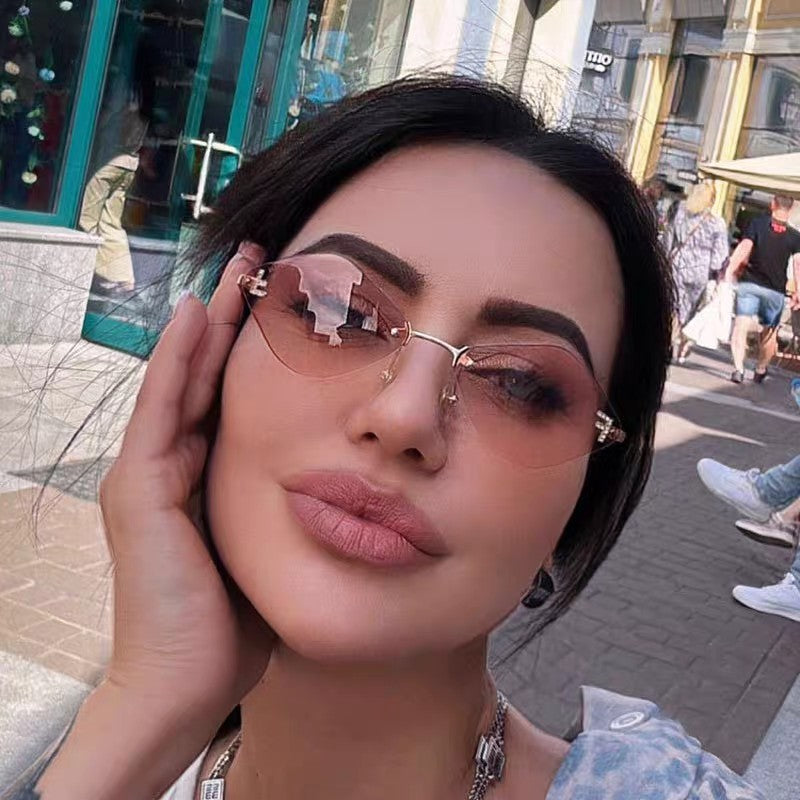 SKY RIMLESS TRIANGLE FRAME SUNGLASSES 566724 IN METAL - Light orange