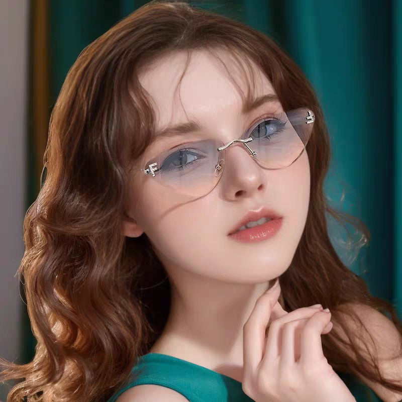 SKY RIMLESS TRIANGLE FRAME SUNGLASSES 566724 IN METAL - Light orange