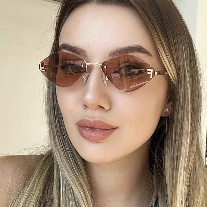 SKY RIMLESS TRIANGLE FRAME SUNGLASSES 566724 IN METAL - Light orange