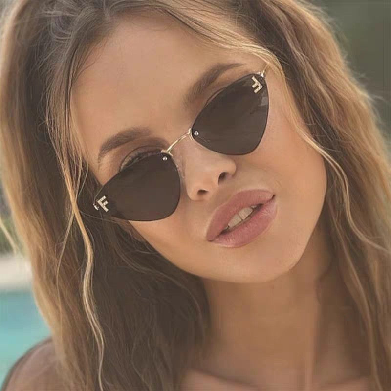 SKY RIMLESS TRIANGLE FRAME SUNGLASSES 566724 IN METAL - Light orange