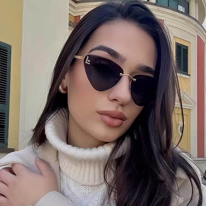SKY RIMLESS TRIANGLE FRAME SUNGLASSES 566724 IN METAL - Light orange