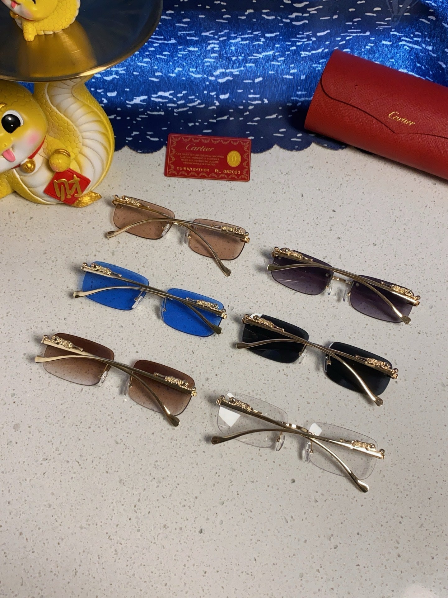 PANTHÈRE RECTANGULAR FRAME SUNGLASSES 567503 IN METAL - Dark brown
