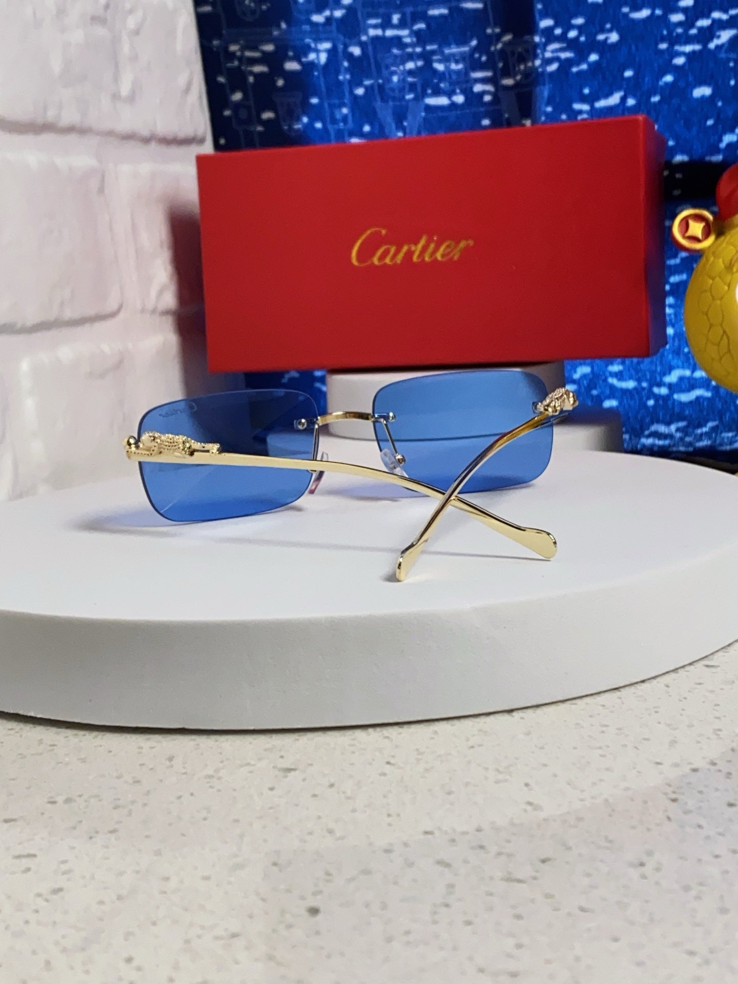 PANTHÈRE RIMLESS RECTANGULAR FRAME SUNGLASSES 531822 IN METAL - Light brown