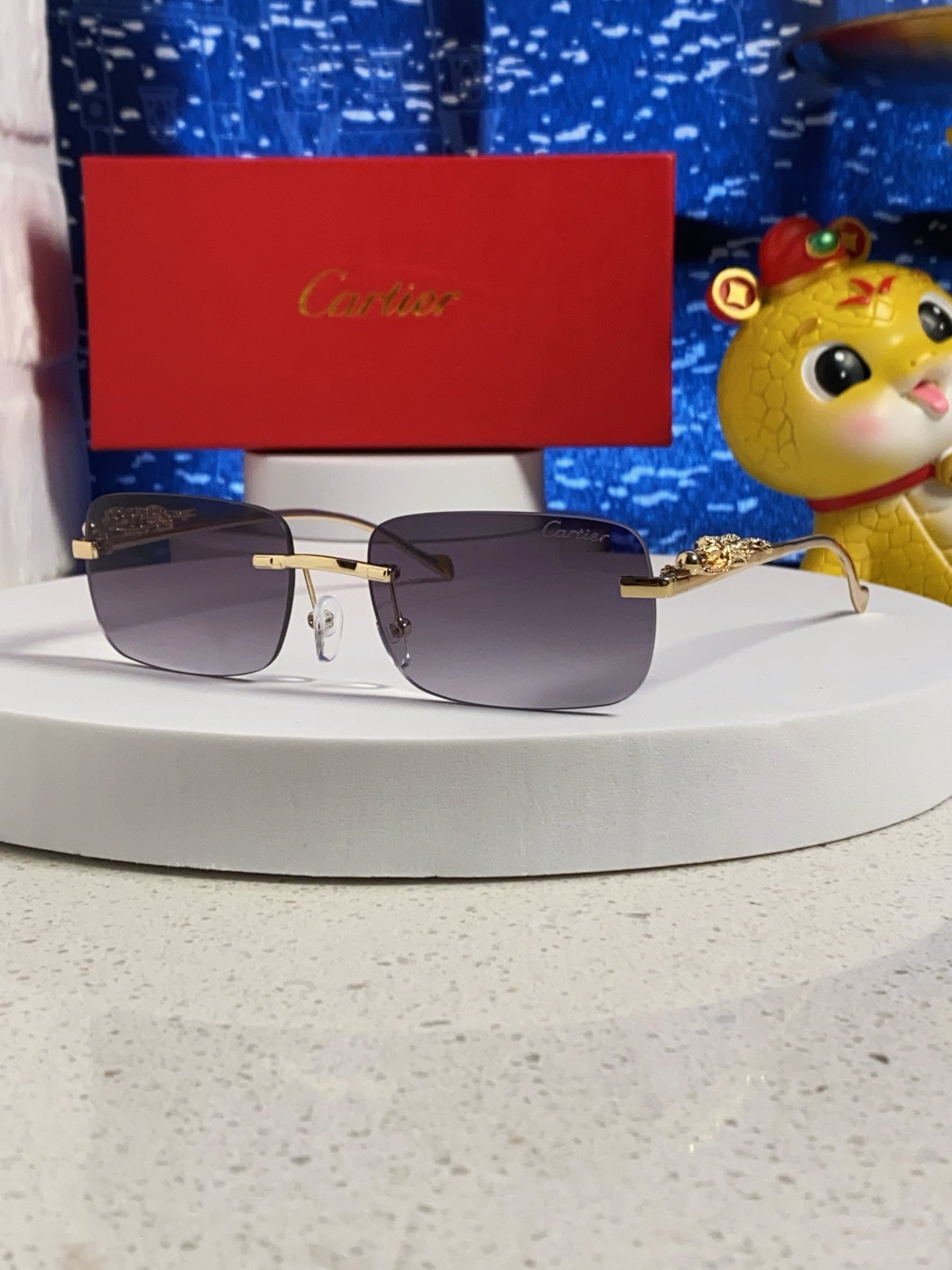 PANTHÈRE RIMLESS RECTANGULAR FRAME SUNGLASSES 531822 IN METAL - Light brown