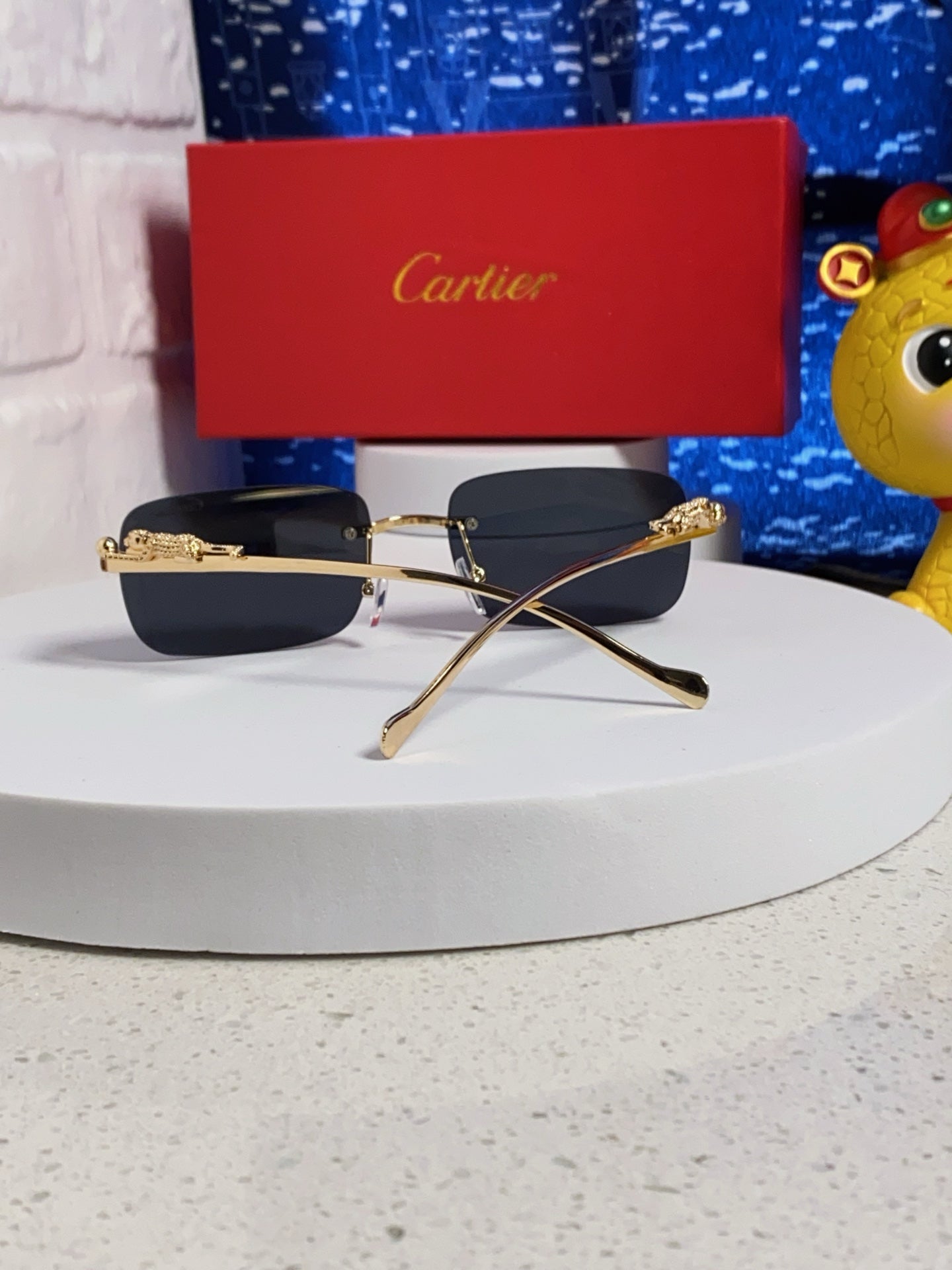 PANTHÈRE RIMLESS RECTANGULAR FRAME SUNGLASSES 531822 IN METAL - Light brown