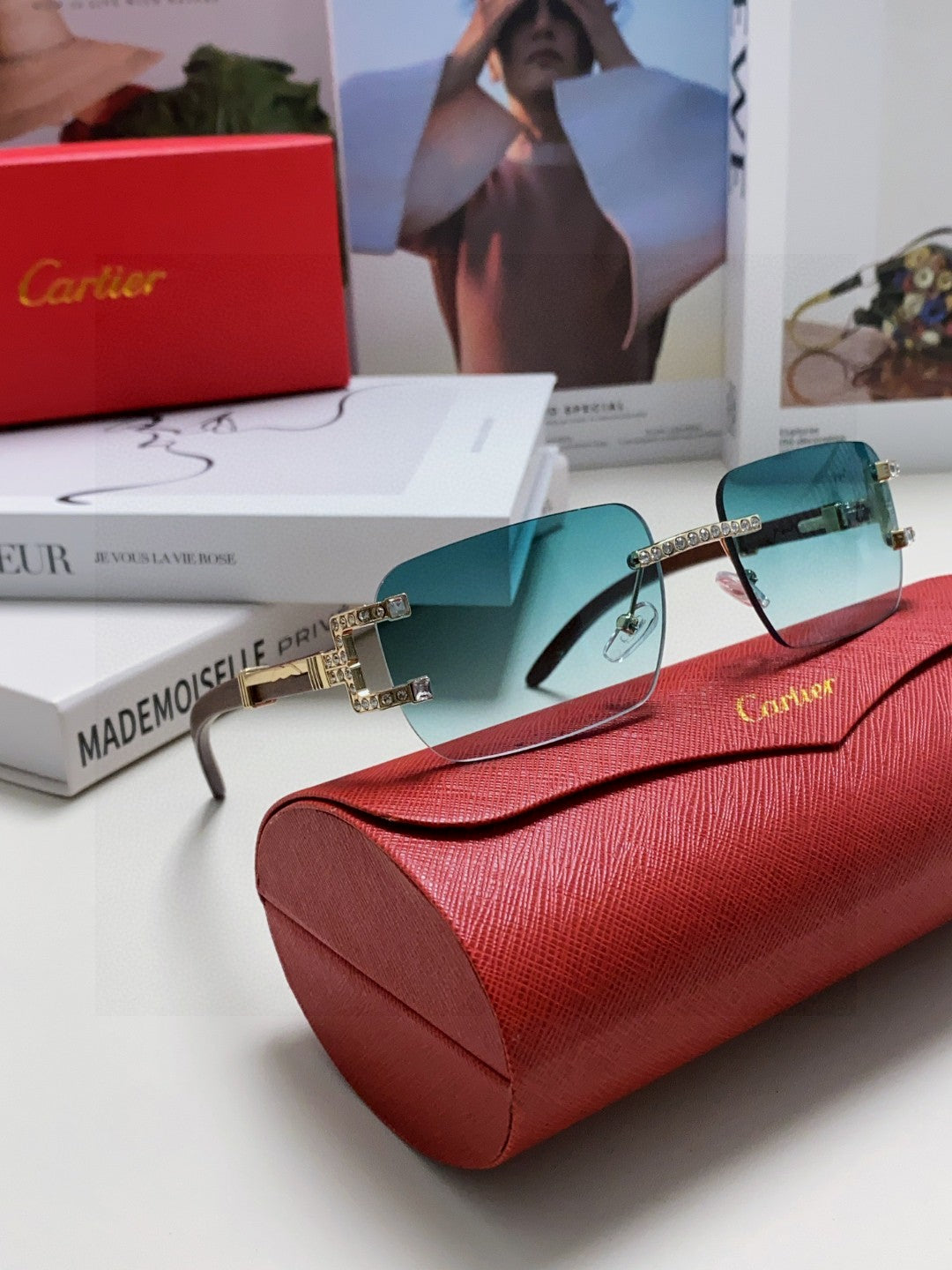 CRYSTAL STUDDED C DE RECTANGULAR FRAME SUNGLASSES 533159 IN METAL - Light green