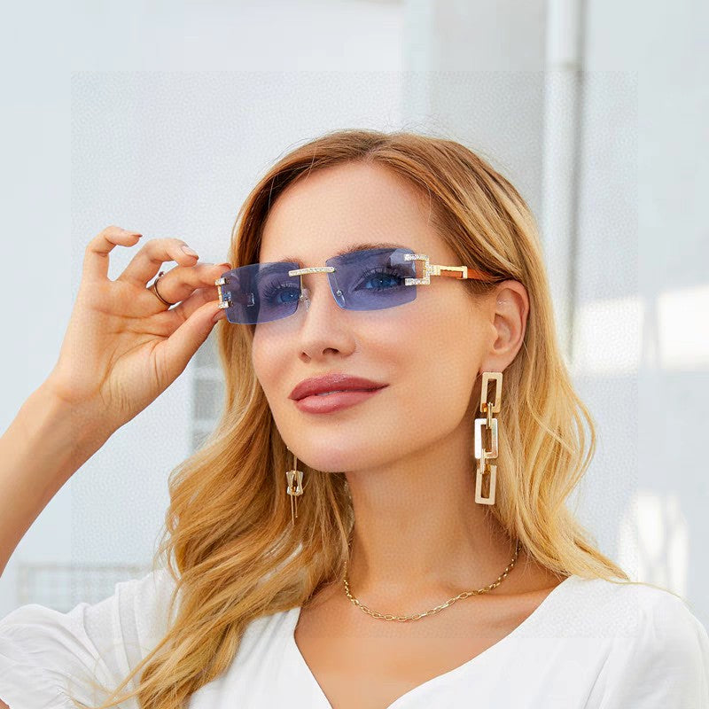 CRYSTAL STUDDED C DE RECTANGULAR FRAME SUNGLASSES 533159 IN METAL - Light green