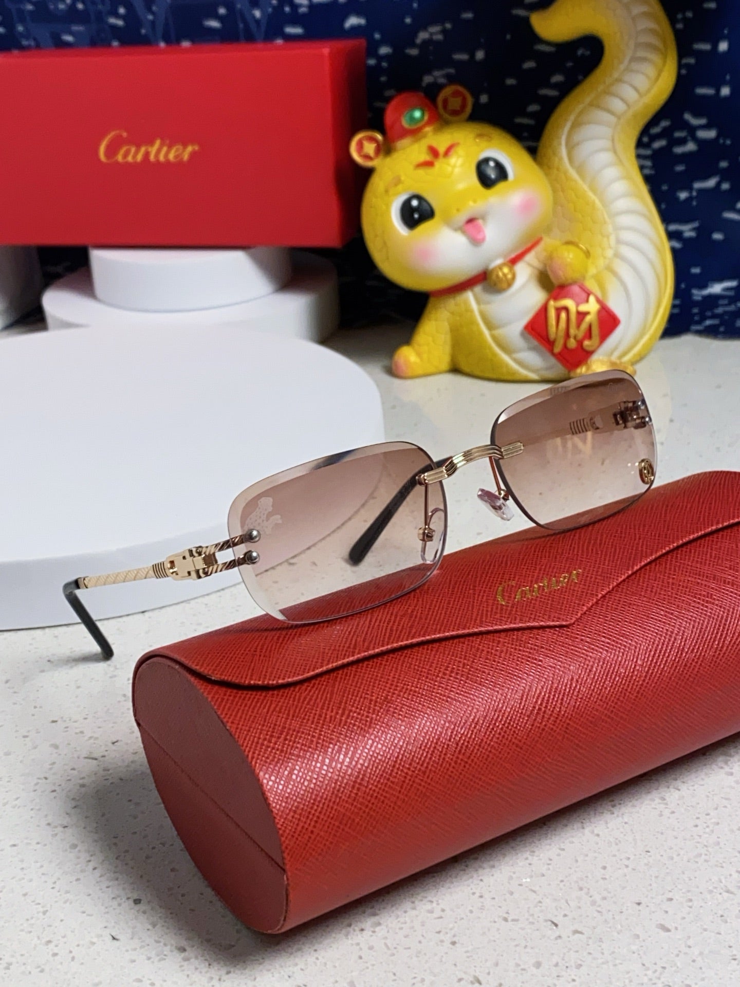 SIGNATURE C DE RECTANGULAR FRAME SUNGLASSES 533233 IN METAL - Light brown