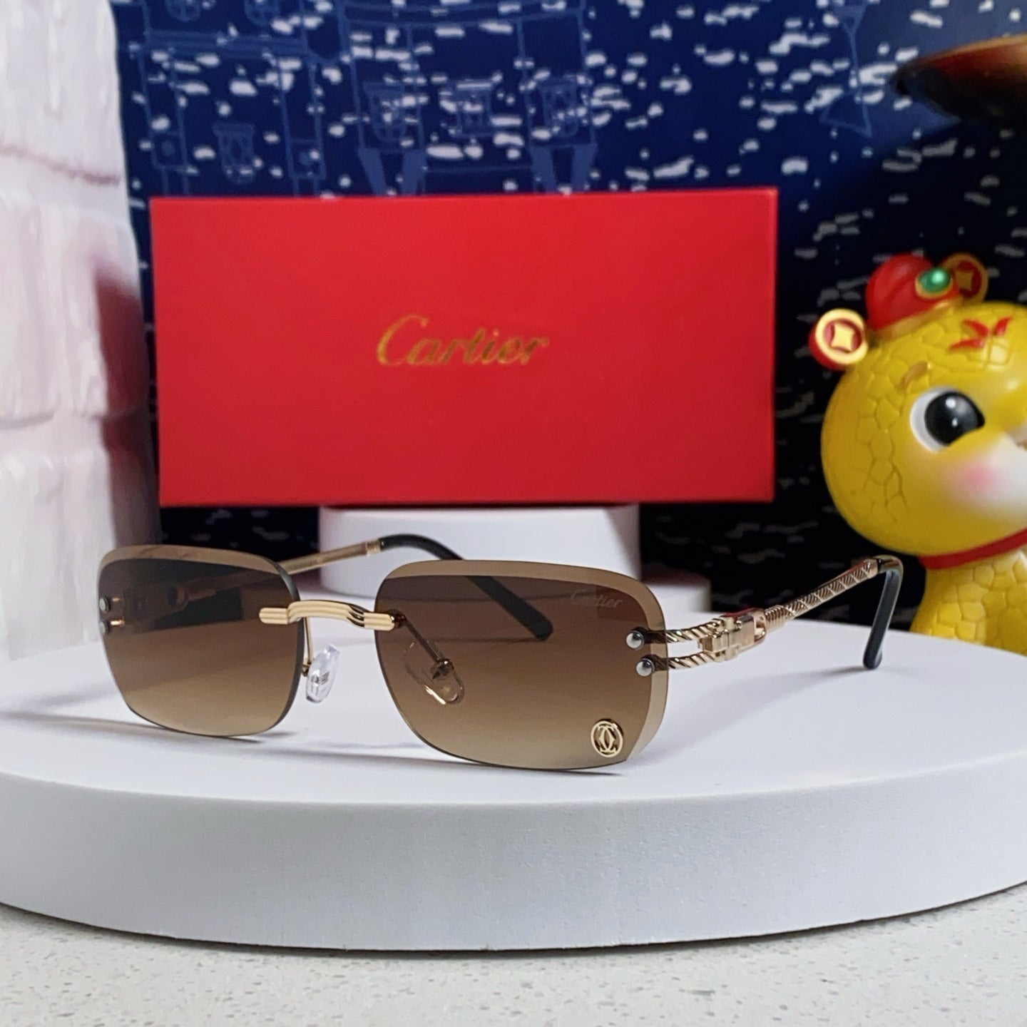 SIGNATURE C DE RECTANGULAR FRAME SUNGLASSES 533233 IN METAL - Light brown