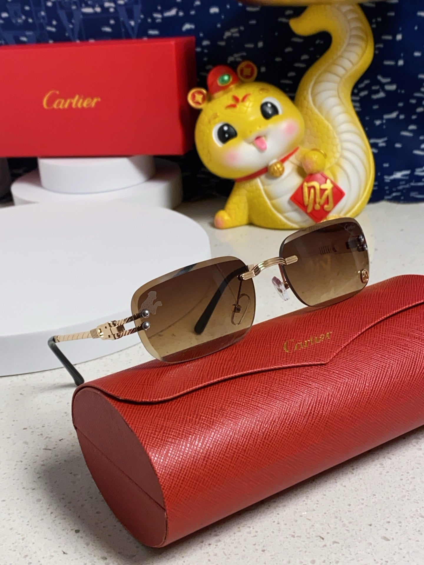 SIGNATURE C DE RECTANGULAR FRAME SUNGLASSES 533233 IN METAL - Light brown
