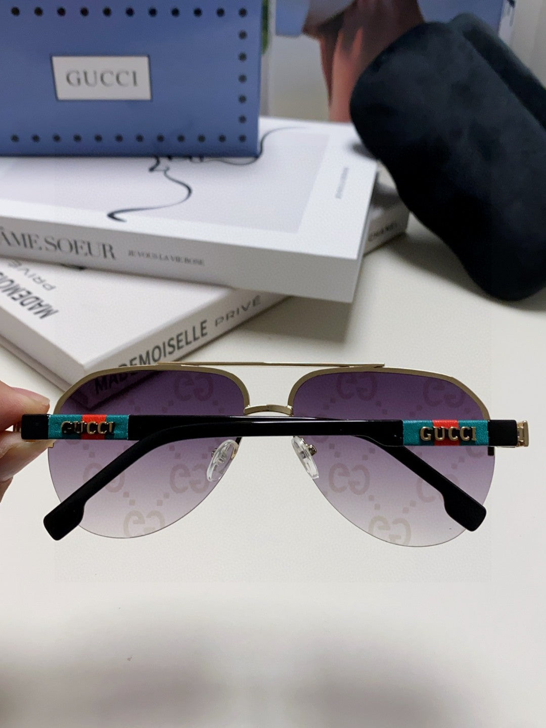 AVIATOR FRAME SUNGLASSES 570223 IN METAL - Purple oblique mask