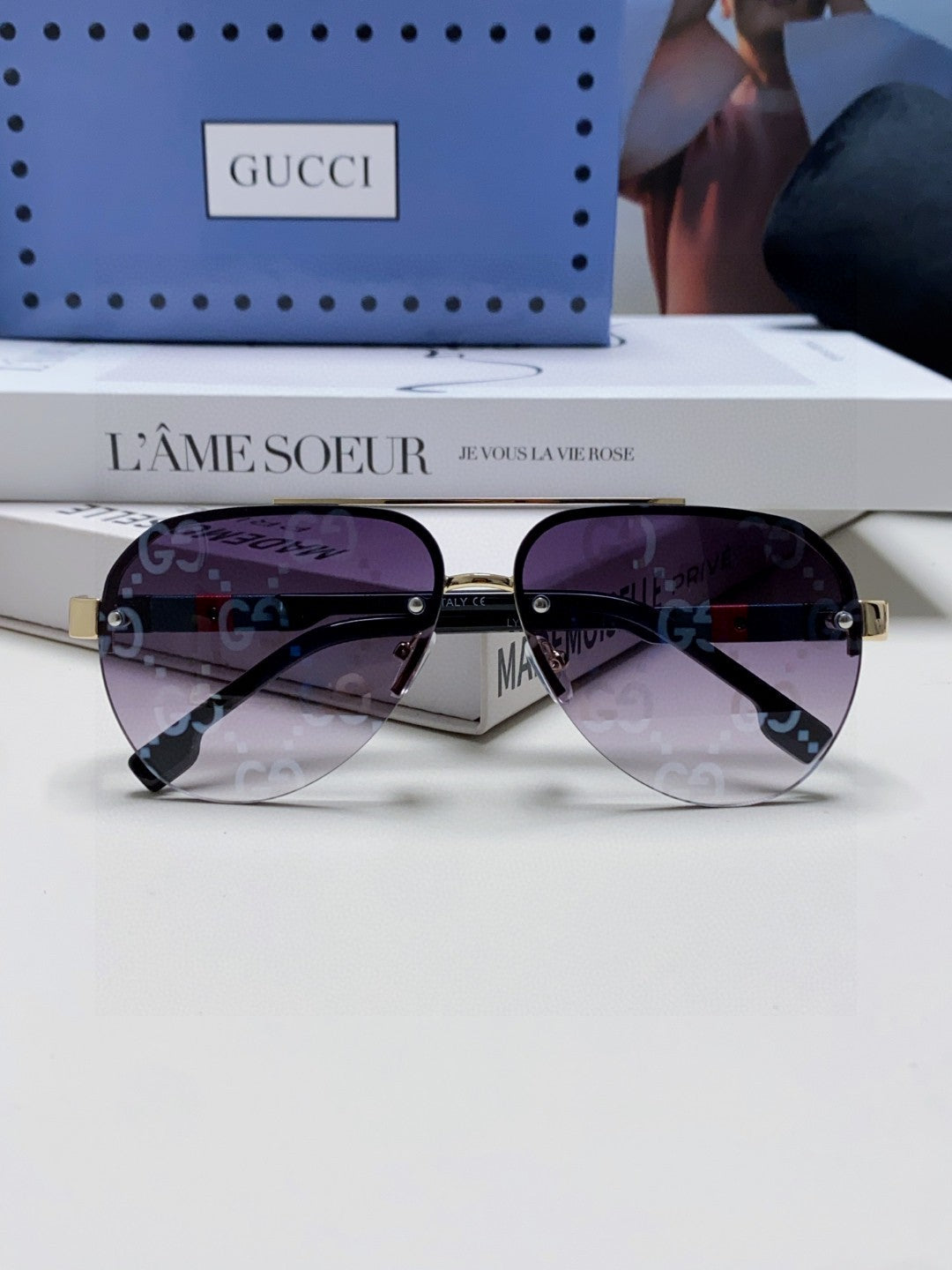 AVIATOR FRAME SUNGLASSES 570223 IN METAL - Purple oblique mask