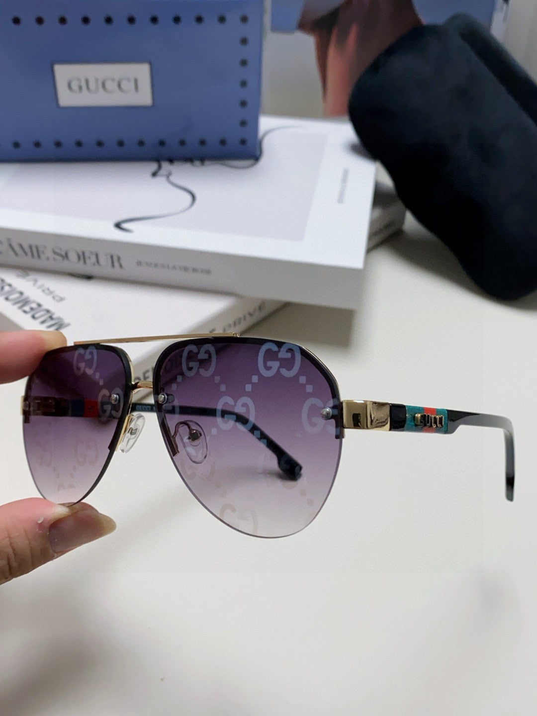 AVIATOR FRAME SUNGLASSES 570223 IN METAL - Purple oblique mask