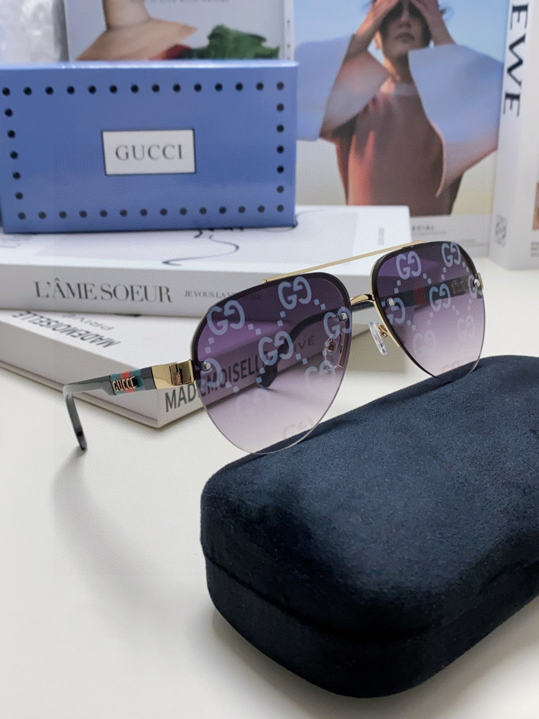 AVIATOR FRAME SUNGLASSES 570223 IN METAL - Purple oblique mask