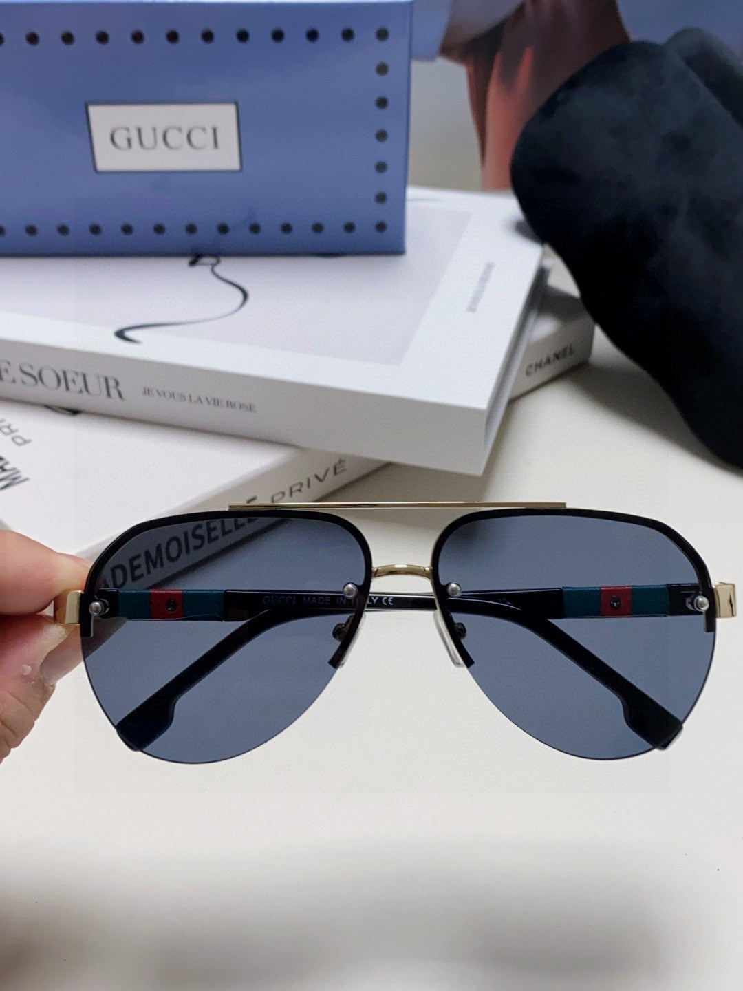 AVIATOR FRAME SUNGLASSES 570223 IN METAL - Purple oblique mask